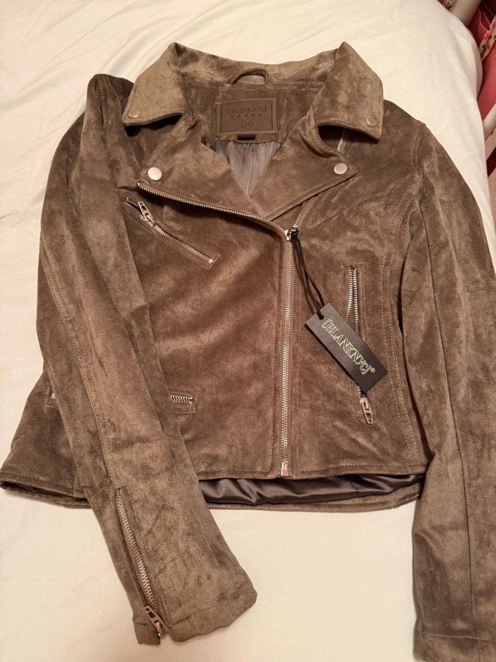 Blank NYC Taupe Suede Moto Jacket